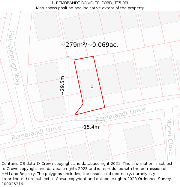 1, REMBRANDT DRIVE, TELFORD, TF5 0PL: Plot and title map