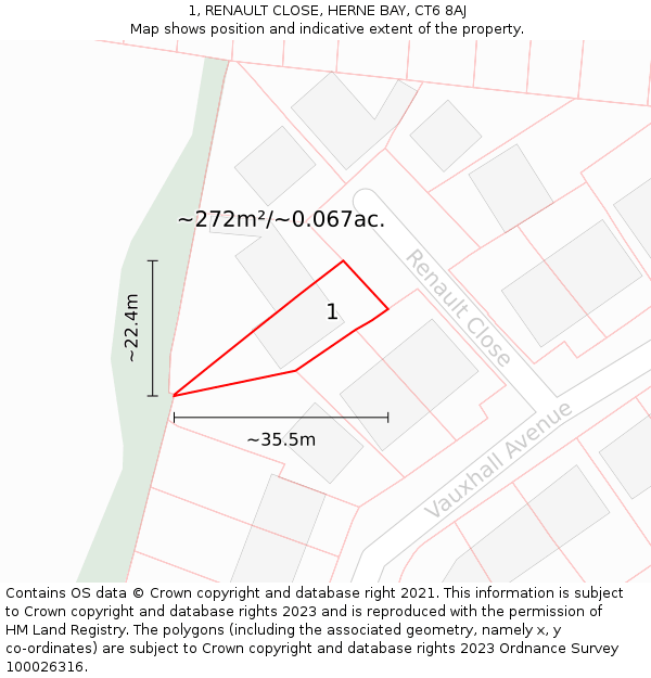 1, RENAULT CLOSE, HERNE BAY, CT6 8AJ: Plot and title map