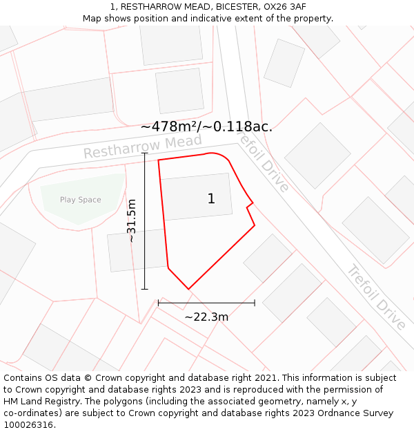 1, RESTHARROW MEAD, BICESTER, OX26 3AF: Plot and title map