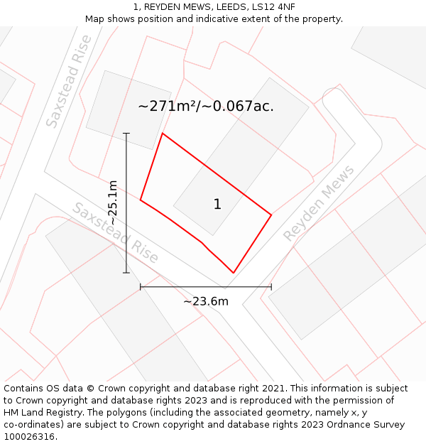 1, REYDEN MEWS, LEEDS, LS12 4NF: Plot and title map