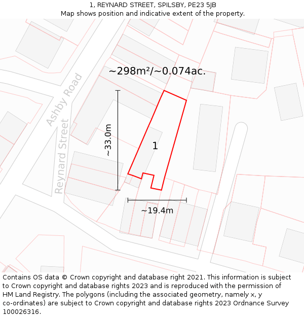 1, REYNARD STREET, SPILSBY, PE23 5JB: Plot and title map
