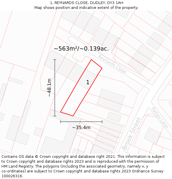 1, REYNARDS CLOSE, DUDLEY, DY3 1AH: Plot and title map