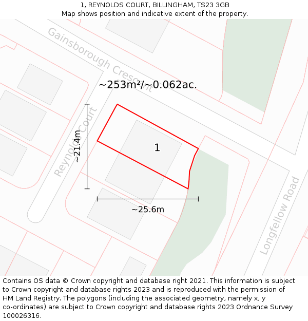 1, REYNOLDS COURT, BILLINGHAM, TS23 3GB: Plot and title map