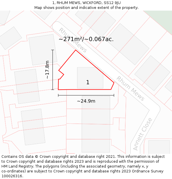 1, RHUM MEWS, WICKFORD, SS12 9JU: Plot and title map