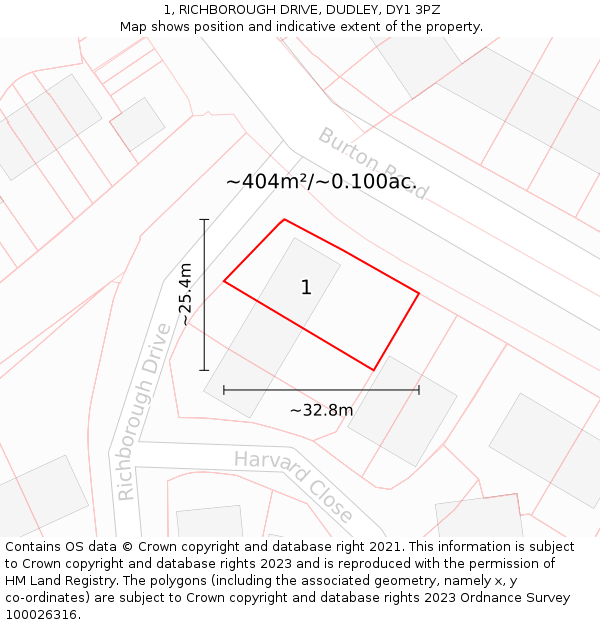 1, RICHBOROUGH DRIVE, DUDLEY, DY1 3PZ: Plot and title map