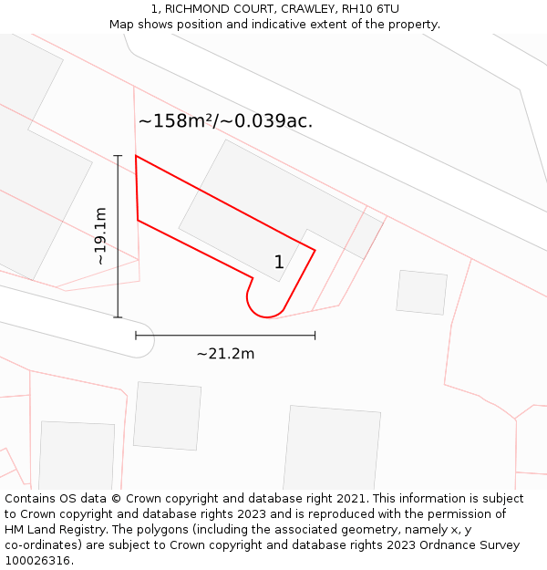 1, RICHMOND COURT, CRAWLEY, RH10 6TU: Plot and title map