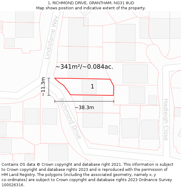 1, RICHMOND DRIVE, GRANTHAM, NG31 8UD: Plot and title map