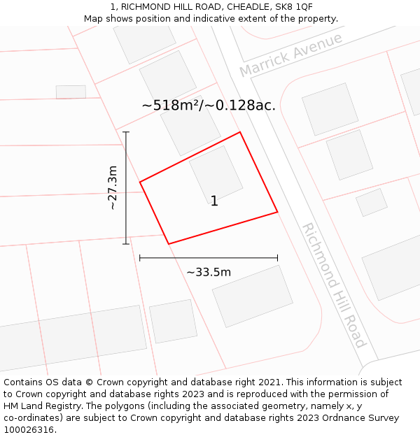 1, RICHMOND HILL ROAD, CHEADLE, SK8 1QF: Plot and title map