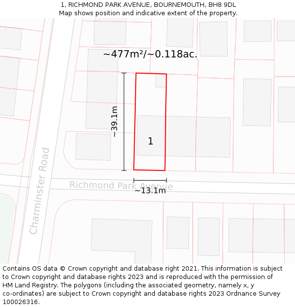 1, RICHMOND PARK AVENUE, BOURNEMOUTH, BH8 9DL: Plot and title map