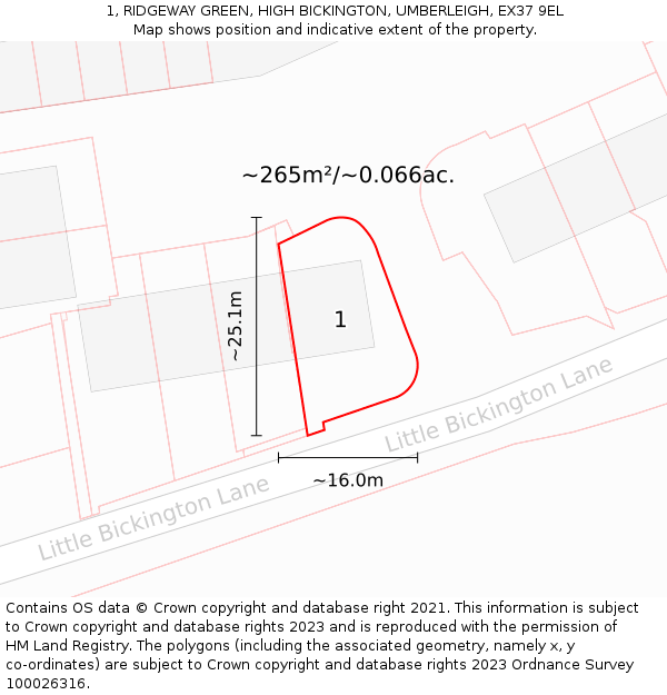 1, RIDGEWAY GREEN, HIGH BICKINGTON, UMBERLEIGH, EX37 9EL: Plot and title map