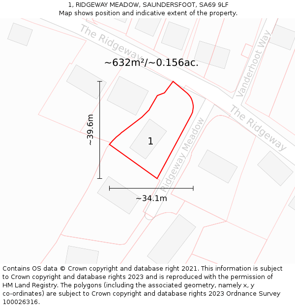 1, RIDGEWAY MEADOW, SAUNDERSFOOT, SA69 9LF: Plot and title map