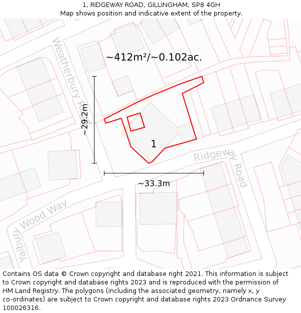 1, RIDGEWAY ROAD, GILLINGHAM, SP8 4GH: Plot and title map