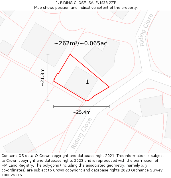 1, RIDING CLOSE, SALE, M33 2ZP: Plot and title map