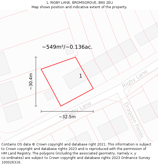 1, RIGBY LANE, BROMSGROVE, B60 2EU: Plot and title map