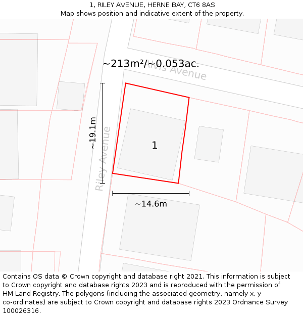 1, RILEY AVENUE, HERNE BAY, CT6 8AS: Plot and title map