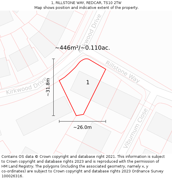 1, RILLSTONE WAY, REDCAR, TS10 2TW: Plot and title map