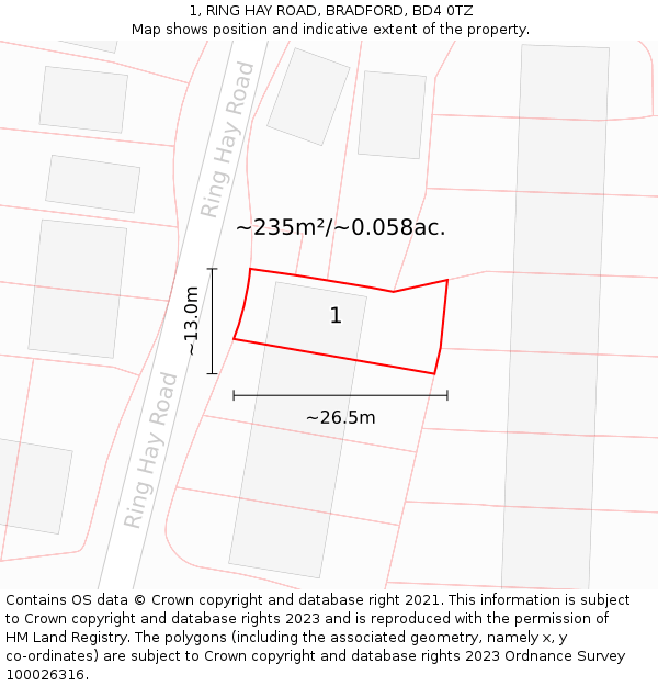 1, RING HAY ROAD, BRADFORD, BD4 0TZ: Plot and title map