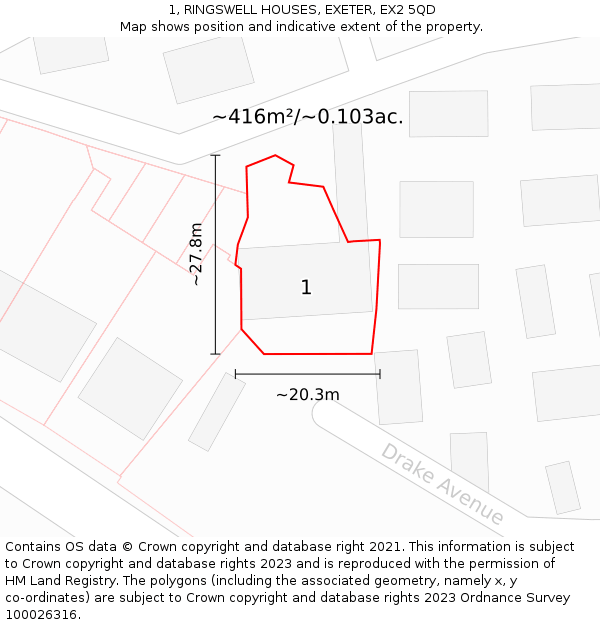 1, RINGSWELL HOUSES, EXETER, EX2 5QD: Plot and title map