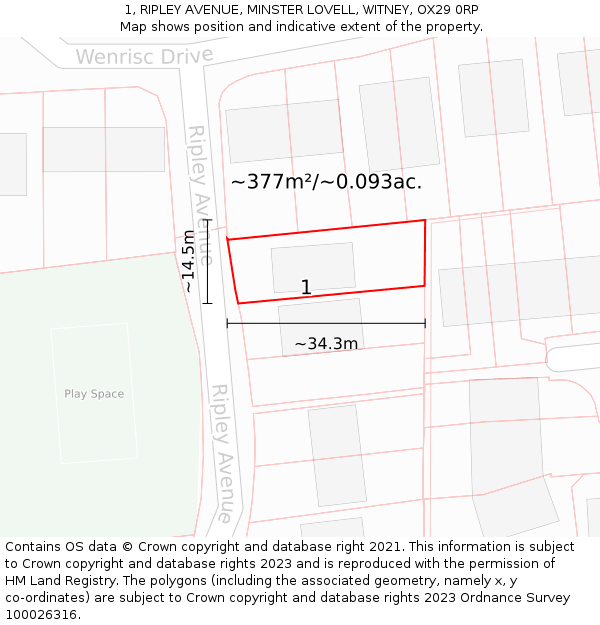 1, RIPLEY AVENUE, MINSTER LOVELL, WITNEY, OX29 0RP: Plot and title map