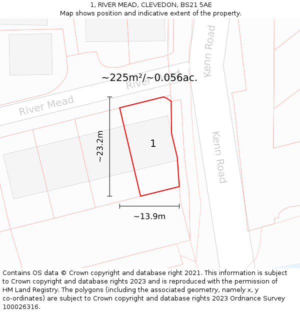 1, RIVER MEAD, CLEVEDON, BS21 5AE: Plot and title map