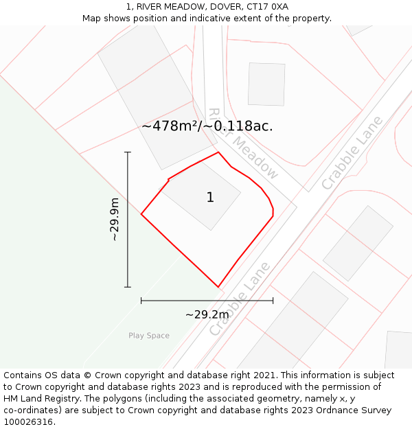 1, RIVER MEADOW, DOVER, CT17 0XA: Plot and title map