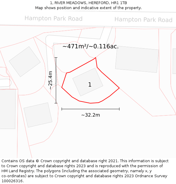 1, RIVER MEADOWS, HEREFORD, HR1 1TB: Plot and title map