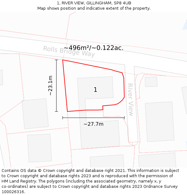 1, RIVER VIEW, GILLINGHAM, SP8 4UB: Plot and title map