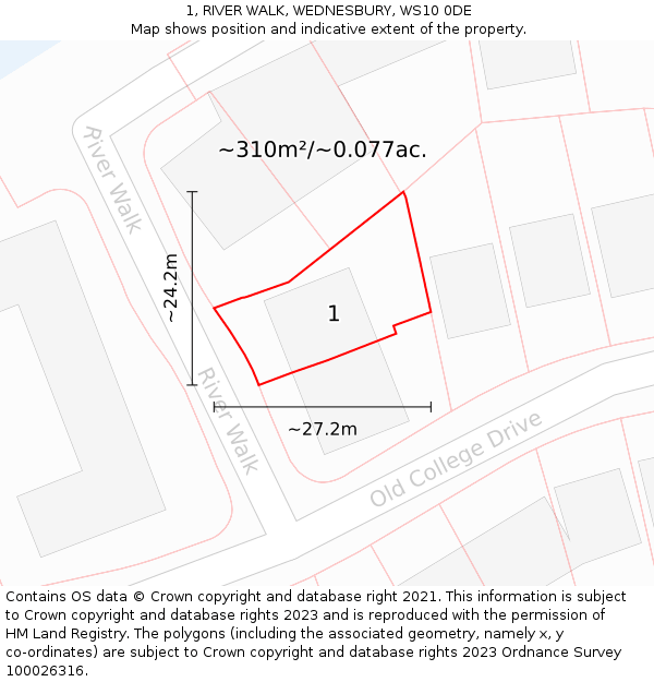 1, RIVER WALK, WEDNESBURY, WS10 0DE: Plot and title map