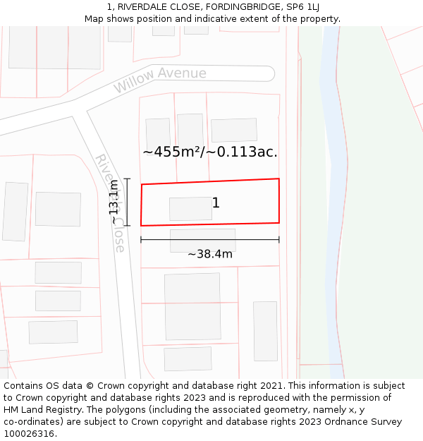 1, RIVERDALE CLOSE, FORDINGBRIDGE, SP6 1LJ: Plot and title map