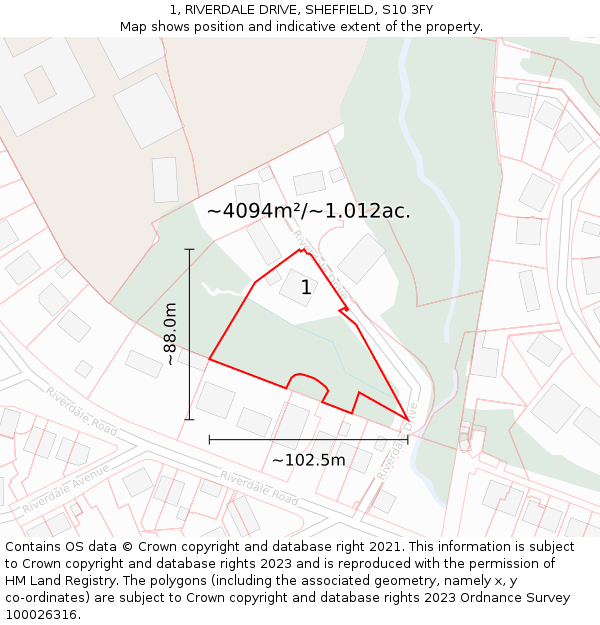 1, RIVERDALE DRIVE, SHEFFIELD, S10 3FY: Plot and title map