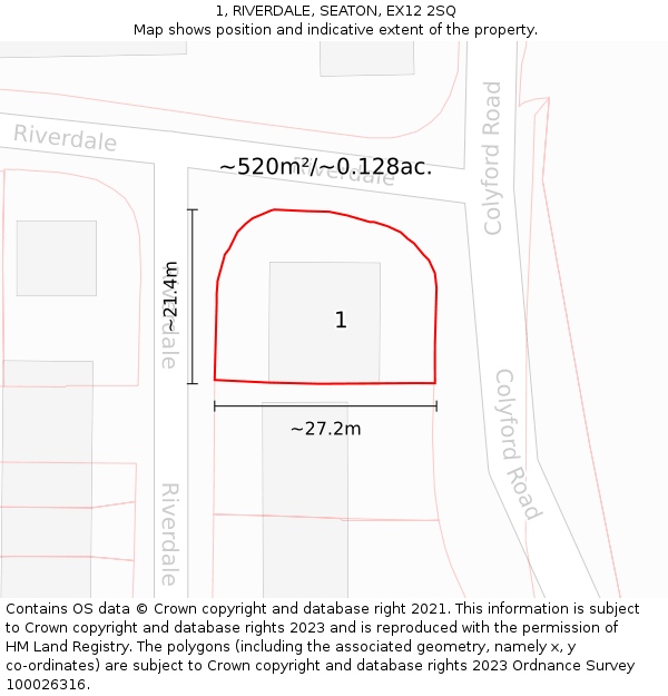 1, RIVERDALE, SEATON, EX12 2SQ: Plot and title map