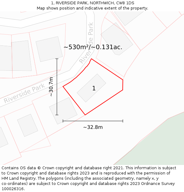 1, RIVERSIDE PARK, NORTHWICH, CW8 1DS: Plot and title map