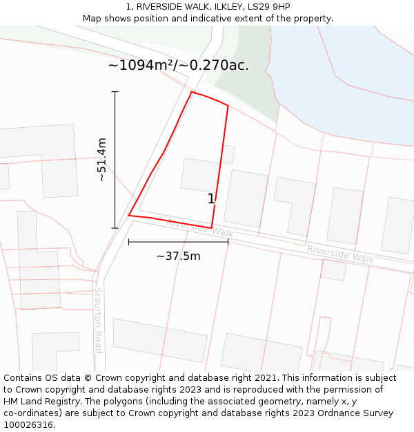 1, RIVERSIDE WALK, ILKLEY, LS29 9HP: Plot and title map