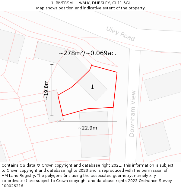 1, RIVERSMILL WALK, DURSLEY, GL11 5GL: Plot and title map