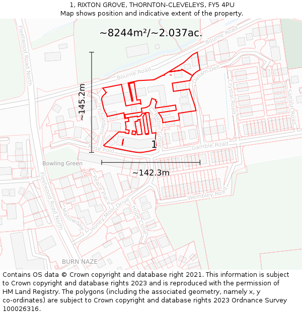 1, RIXTON GROVE, THORNTON-CLEVELEYS, FY5 4PU: Plot and title map