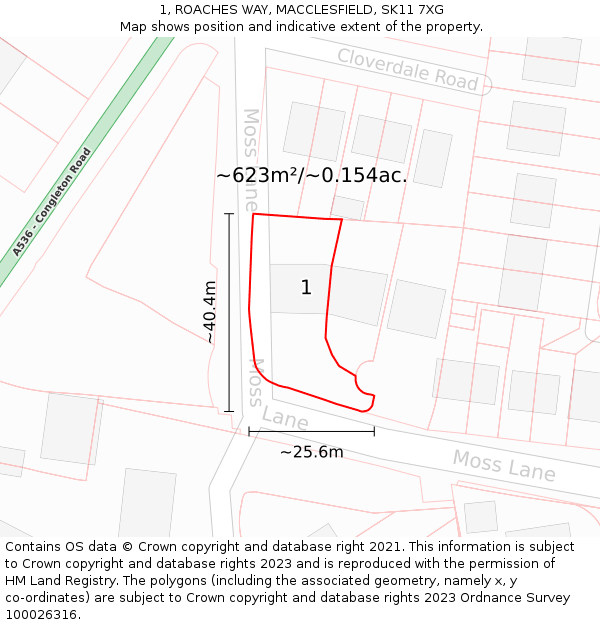 1, ROACHES WAY, MACCLESFIELD, SK11 7XG: Plot and title map