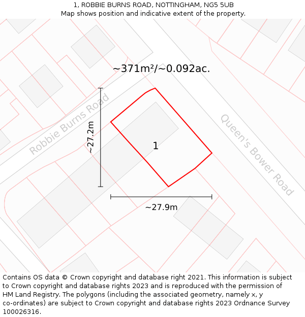 1, ROBBIE BURNS ROAD, NOTTINGHAM, NG5 5UB: Plot and title map