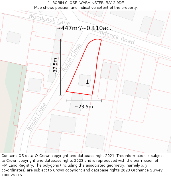 1, ROBIN CLOSE, WARMINSTER, BA12 9DE: Plot and title map