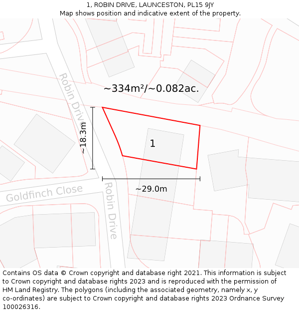 1, ROBIN DRIVE, LAUNCESTON, PL15 9JY: Plot and title map