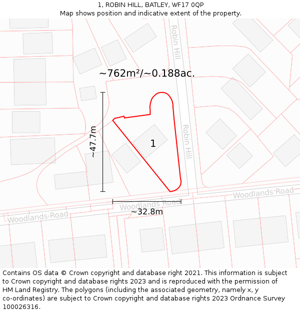 1, ROBIN HILL, BATLEY, WF17 0QP: Plot and title map