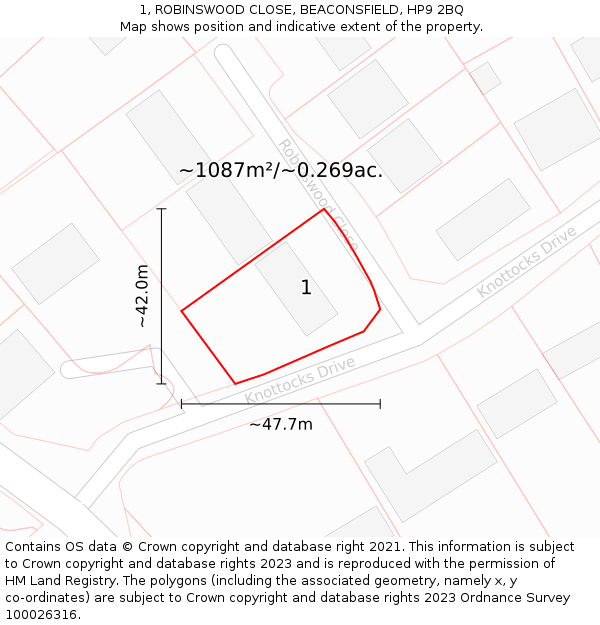 1, ROBINSWOOD CLOSE, BEACONSFIELD, HP9 2BQ: Plot and title map