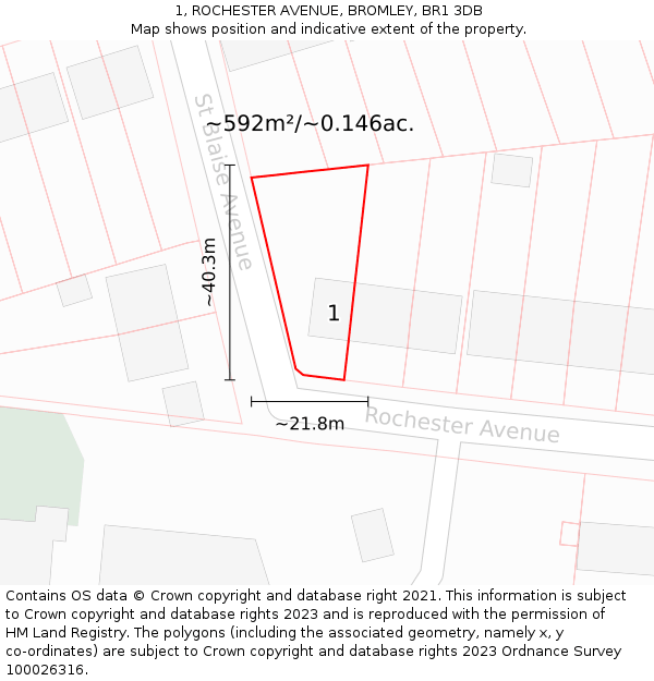 1, ROCHESTER AVENUE, BROMLEY, BR1 3DB: Plot and title map