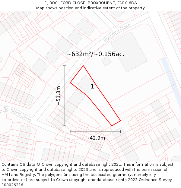 1, ROCHFORD CLOSE, BROXBOURNE, EN10 6DA: Plot and title map