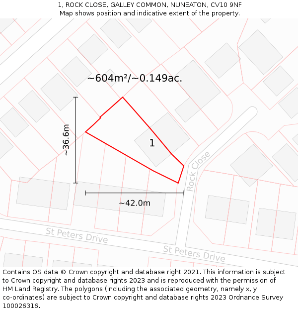 1, ROCK CLOSE, GALLEY COMMON, NUNEATON, CV10 9NF: Plot and title map