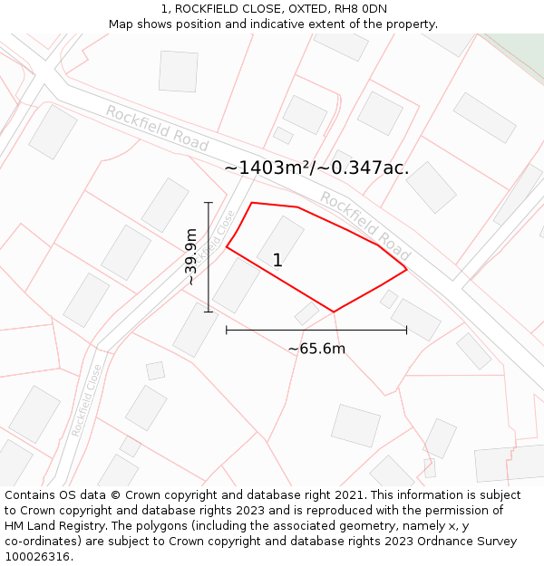 1, ROCKFIELD CLOSE, OXTED, RH8 0DN: Plot and title map