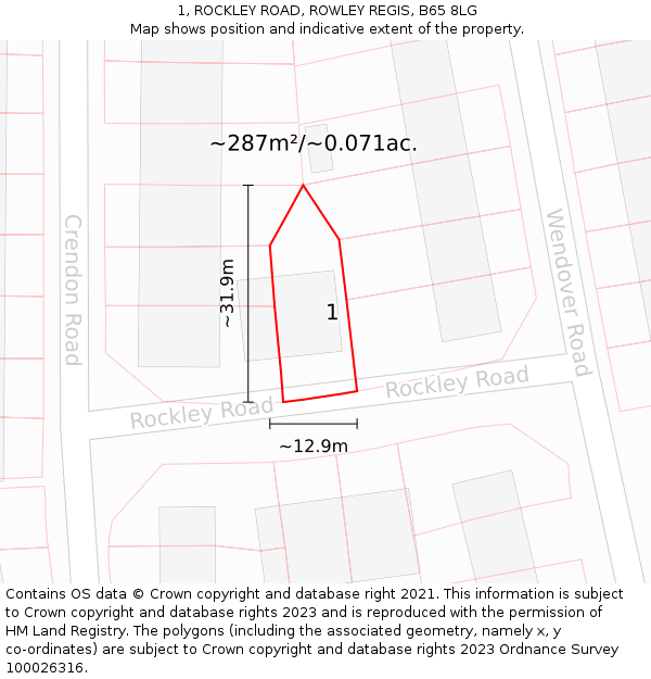 1, ROCKLEY ROAD, ROWLEY REGIS, B65 8LG: Plot and title map