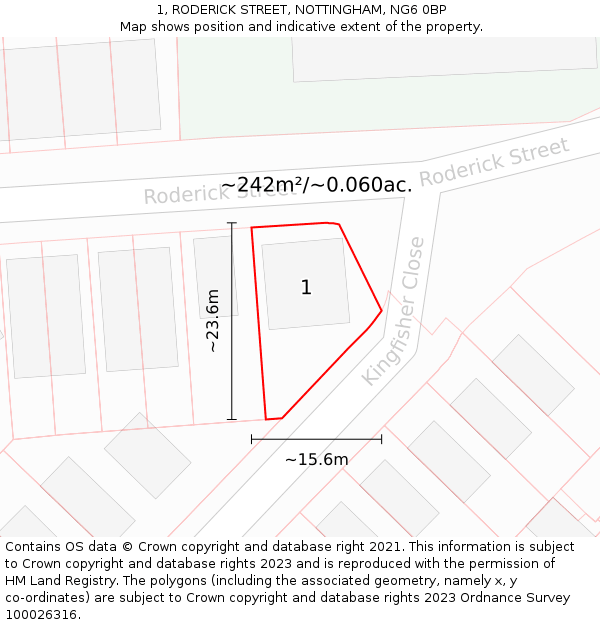1, RODERICK STREET, NOTTINGHAM, NG6 0BP: Plot and title map