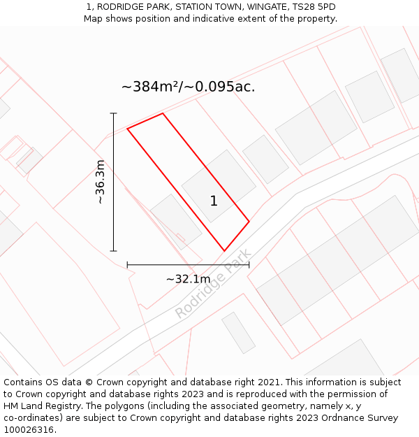 1, RODRIDGE PARK, STATION TOWN, WINGATE, TS28 5PD: Plot and title map