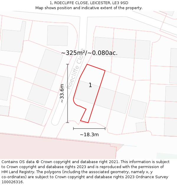 1, ROECLIFFE CLOSE, LEICESTER, LE3 9SD: Plot and title map