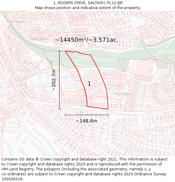 1, ROGERS DRIVE, SALTASH, PL12 6JP: Plot and title map